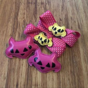 Kawaii Cat Puff Bow Barrettes Pink Polka Dot